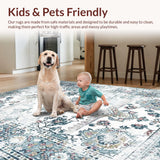 Ultra Soft Area Rug, Non Slip, Stain Resistant, Washable Area Rugs for Living Room, Bedroom, Unique Gray Medallion Aesthetic(White)