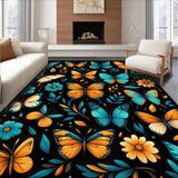 Ultra Soft Area Rug, Non Slip, Stain Resistant, Washable Area Rugs for Living Room, Bedroom, Vivid Butterfly Botanical Motif(Orange)