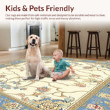 Ultra Soft Area Rug, Non Slip, Stain Resistant, Washable Area Rugs for Living Room, Bedroom, Elegant Beige and Light Blue Ornate Floral Borders(Beige)