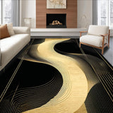 Ultra Soft Area Rug, Non Slip, Stain Resistant, Washable Area Rugs for Living Room, Bedroom, Modern Black Geometric Pattern(Gold)