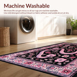 Ultra Soft Area Rug, Non Slip, Stain Resistant, Washable Area Rugs for Living Room, Bedroom, Trendy Vibrant Botanical Look(Black)