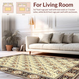 Ultra Soft Area Rug, Non Slip, Stain Resistant, Washable Area Rugs for Living Room, Bedroom, Timeless Traditional Floral Elements(Beige)