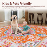 Ultra Soft Area Rug, Non Slip, Stain Resistant, Washable Area Rugs for Living Room, Bedroom, Bright Medallion Design with Cozy Feel(Orange)