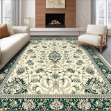 Beige Faux Rabbit Fur Area Ornate Intricate Motifs with Deep Green Accents(Beige)