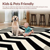 Ultra Soft Area Rug, Non Slip, Stain Resistant, Washable Area Rugs for Living Room, Bedroom, Reversible Patio Area with Modern Chevron Stripes and Contrast Borders(Black)