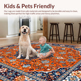 Ultra Soft Area Rug, Non Slip, Stain Resistant, Washable Area Rugs for Living Room, Bedroom, Whimsical Floral Round Design(Orange)