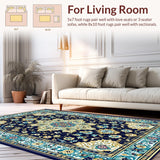 Ultra Soft Area Rug, Non Slip, Stain Resistant, Washable Area Rugs for Living Room, Bedroom, Vibrant Rustic Center Medallion(Blue)