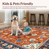 Ultra Soft Area Rug, Non Slip, Stain Resistant, Washable Area Rugs for Living Room, Bedroom, Dynamic Orange Floral Elegance(Orange)