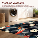 Ultra Soft Area Rug, Non Slip, Stain Resistant, Washable Area Rugs for Living Room, Bedroom, Retro Vinyl Record Music Room Non Slip Rug(Black)