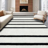Ultra Soft Area Rug, Non Slip, Stain Resistant, Washable Area Rugs for Living Room, Bedroom, Chic Urban Stripe Rug Featuring Clean Parallel Lines Contemporary Graphic Design(Black)