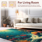 Ultra Soft Area Rug, Non Slip, Stain Resistant, Washable Area Rugs for Living Room, Bedroom, Enchanted Seabed Rug Showcasing Graceful Turtles Amid Tropical Coral Habitat(Blue)