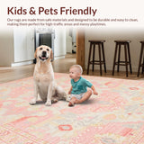 Ultra Soft Area Rug, Non Slip, Stain Resistant, Washable Area Rugs for Living Room, Bedroom, Cozy Retro Script Design(Pink)
