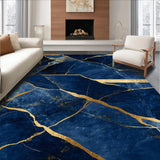 Ultra Soft Area Rug, Non Slip, Stain Resistant, Washable Area Rugs for Living Room, Bedroom, Minimalist Navy Gold Fusion Style(Blue)