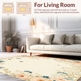 Ultra Soft Area Rug, Non Slip, Stain Resistant, Washable Area Rugs for Living Room, Bedroom, Whimsical Floral Butterfly Accent Non Slip(Beige)