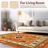 Ultra Soft Area Rug, Non Slip, Stain Resistant, Washable Area Rugs for Living Room, Bedroom, Eclectic Multi-Hued Geometric Art(Orange)