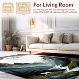 Ultra Soft Area Rug, Non Slip, Stain Resistant, Washable Area Rugs for Living Room, Bedroom, Rustic Wolf Silhouette Motif(Gray)