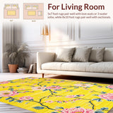 Ultra Soft Area Rug, Non Slip, Stain Resistant, Washable Area Rugs for Living Room, Bedroom, Whimsical Bright Floral Aesthetic(Yellow)
