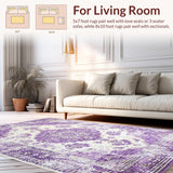 Ultra Soft Area Rug, Non Slip, Stain Resistant, Washable Area Rugs for Living Room, Bedroom, Sophisticated Ivy Medallion Style(Purple)