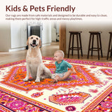 Ultra Soft Area Rug, Non Slip, Stain Resistant, Washable Area Rugs for Living Room, Bedroom, Chic Retro Orange Design Elements(White)