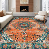 Ultra Soft Area Rug, Non Slip, Stain Resistant, Washable Area Rugs for Living Room, Bedroom, Cozy Teal Orange Trellis Composition(Orange)