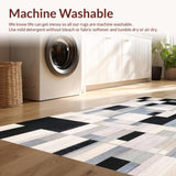 Ultra Soft Area Rug, Non Slip, Stain Resistant, Washable Area Rugs for Living Room, Bedroom, Bold Black & White Blocks Rug Contemporary Patterned Floor Mat(Gray)