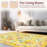 Ultra Soft Area Rug, Non Slip, Stain Resistant, Washable Area Rugs for Living Room, Bedroom, Elegant Pastel Floral Fusion(Yellow)
