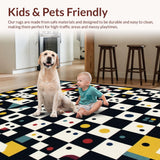 Ultra Soft Area Rug, Non Slip, Stain Resistant, Washable Area Rugs for Living Room, Bedroom, Whimsical Minimalist Tiled Aesthetic(Black)