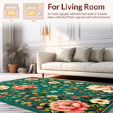 Ultra Soft Area Rug, Non Slip, Stain Resistant, Washable Area Rugs for Living Room, Bedroom, Sophisticated Distressed Floral Harmony(Green)
