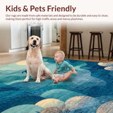 Ultra Soft Area Rug, Non Slip, Stain Resistant, Washable Area Rugs for Living Room, Bedroom, Oceanic Serenity Rug with Modern Turtle Silhouette and Coastal Swirl Motifs(Blue)