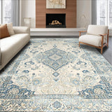 Ultra Soft Area Rug, Non Slip, Stain Resistant, Washable Area Rugs for Living Room, Bedroom, Chic Light Grey Floral Motif(Blue)