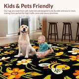 Ultra Soft Area Rug, Non Slip, Stain Resistant, Washable Area Rugs for Living Room, Bedroom, Elegant Nature-Inspired Curves(Black)