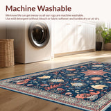 Ultra Soft Area Rug, Non Slip, Stain Resistant, Washable Area Rugs for Living Room, Bedroom, Vibrant Beachy Ogee Pattern(Blue)