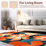 Ultra Soft Area Rug, Non Slip, Stain Resistant, Washable Area Rugs for Living Room, Bedroom, Eclectic Colorful Floral Display(Orange)