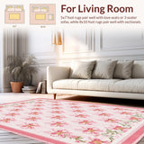 Ultra Soft Area Rug, Non Slip, Stain Resistant, Washable Area Rugs for Living Room, Bedroom, Charming Scalloped Bows Pink Room Rug Lovely Coquette Carpet(Pink)