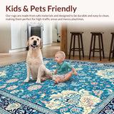Ultra Soft Area Rug, Non Slip, Stain Resistant, Washable Area Rugs for Living Room, Bedroom, Coastal Elegance Floral Motif(Blue)