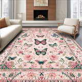 Ultra Soft Area Rug, Non Slip, Stain Resistant, Washable Area Rugs for Living Room, Bedroom, Charming Insect Floral Harmony(Pink)