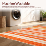 Ultra Soft Area Rug, Non Slip, Stain Resistant, Washable Area Rugs for Living Room, Bedroom, Bold Linear Stripes in Warm Hues(Orange)