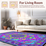 Ultra Soft Area Rug, Non Slip, Stain Resistant, Washable Area Rugs for Living Room, Bedroom, Vivid Hippie Artful Geometry(Purple)