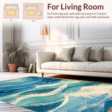 Ultra Soft Area Rug, Non Slip, Stain Resistant, Washable Area Rugs for Living Room, Bedroom, Tropical Surfboard Art Rug with Whimsical Mermaid and Fish Inspired Patterns(Blue)