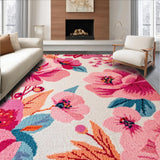 Ultra Soft Area Rug, Non Slip, Stain Resistant, Washable Area Rugs for Living Room, Bedroom, Boho Pink Floral Nursery Washable Rug(Pink)
