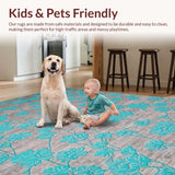 Ultra Soft Area Rug, Non Slip, Stain Resistant, Washable Area Rugs for Living Room, Bedroom, Modern Gray Watercolor Botanical Motif(Turquoise)
