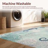 Ultra Soft Area Rug, Non Slip, Stain Resistant, Washable Area Rugs for Living Room, Bedroom, Marine Life Inspired Plush Bedside Rug with Stylized Seahorse and Shell Motifs(Blue)