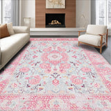 Ultra Soft Area Rug, Non Slip, Stain Resistant, Washable Area Rugs for Living Room, Bedroom, Elegant Pink Grey Blossom Motif(Pink)