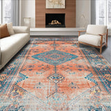 Ultra Soft Area Rug, Non Slip, Stain Resistant, Washable Area Rugs for Living Room, Bedroom, Sophisticated Lattice Style in Soft Tones(Orange)