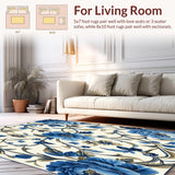 Ultra Soft Area Rug, Non Slip, Stain Resistant, Washable Area Rugs for Living Room, Bedroom, Chic Accent Featuring Navy and Beige Floral Motifs(Blue)