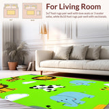 Ultra Soft Area Rug, Non Slip, Stain Resistant, Washable Area Rugs for Living Room, Bedroom, Charming Animal Themed Tapestry(Green)