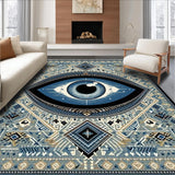 Ultra Soft Area Rug, Non Slip, Stain Resistant, Washable Area Rugs for Living Room, Bedroom, Evil Eye Ethnic Motif Accent(Blue)