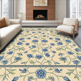 Ultra Soft Area Rug, Non Slip, Stain Resistant, Washable Area Rugs for Living Room, Bedroom, Summer Garden Area Blue and Beige Botanical Print(Beige)