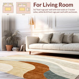 Ultra Soft Area Rug, Non Slip, Stain Resistant, Washable Area Rugs for Living Room, Bedroom, Elegant Abstract Swirl Lines Area with Warm Beige and Brown Tones(Beige)