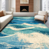 Ultra Soft Area Rug, Non Slip, Stain Resistant, Washable Area Rugs for Living Room, Bedroom, Tropical Surfboard Art Rug with Whimsical Mermaid and Fish Inspired Patterns(Blue)